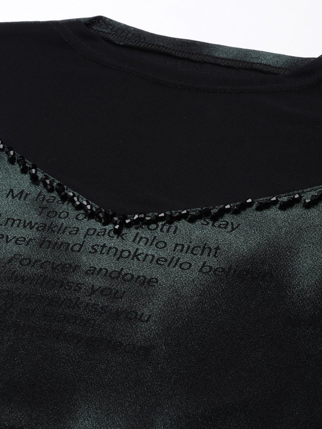 Women's Black Round Neck Shimmer Casual Fitted Top