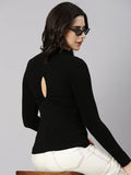 Women's Black High Neck Long Sleeves Top