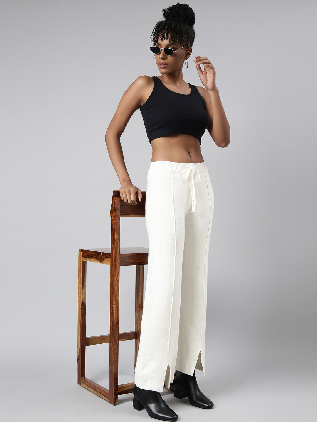Women's Cream Comfort Straight Fit Parallel Trousers
