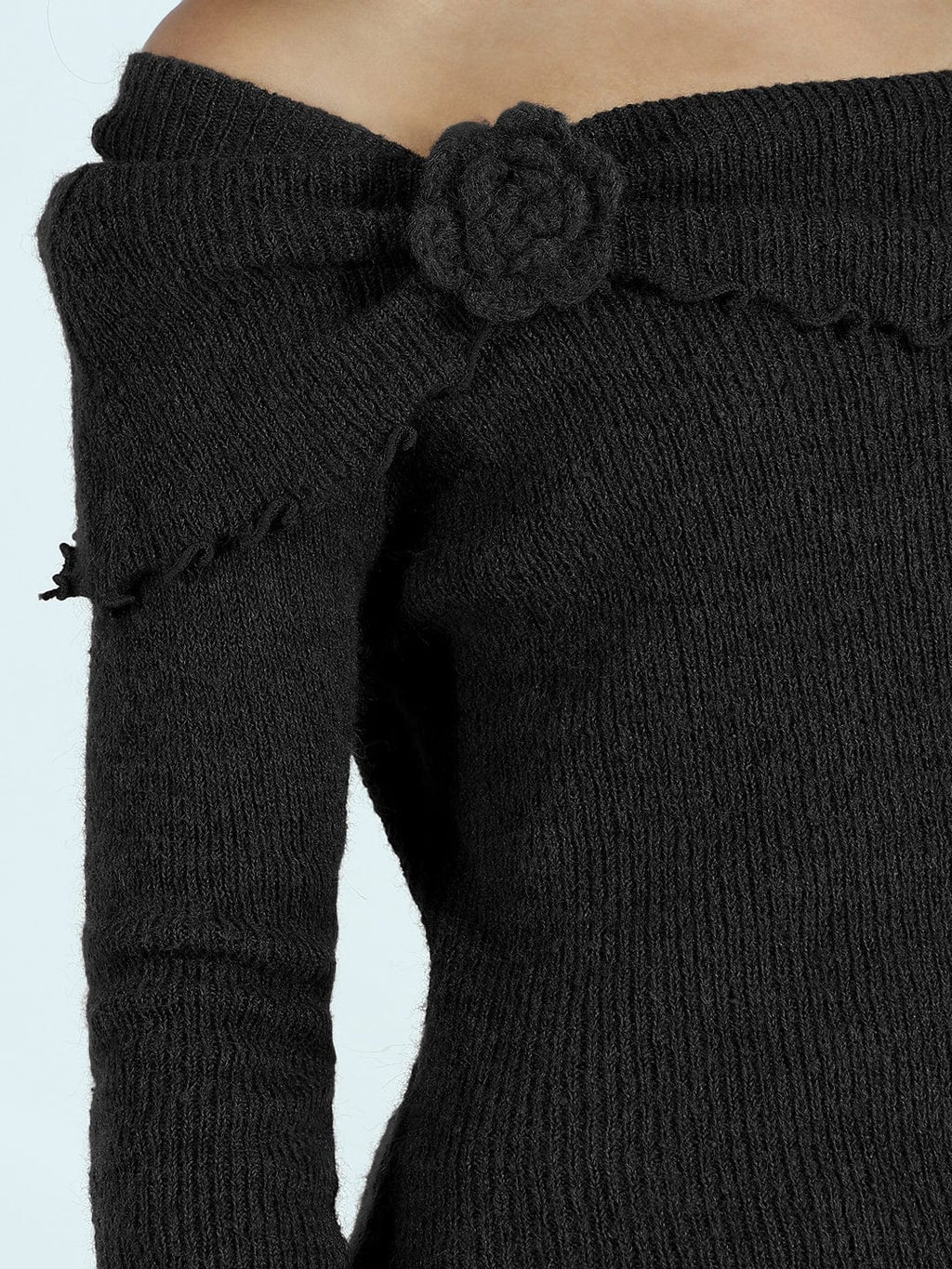 Women's Textured Black Asymmetric Off-Shoulder Knit Top