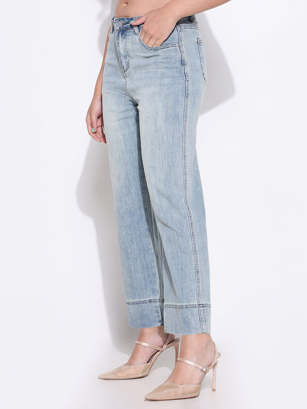 Women's Blue Mid Rise Stright Fit Jeans