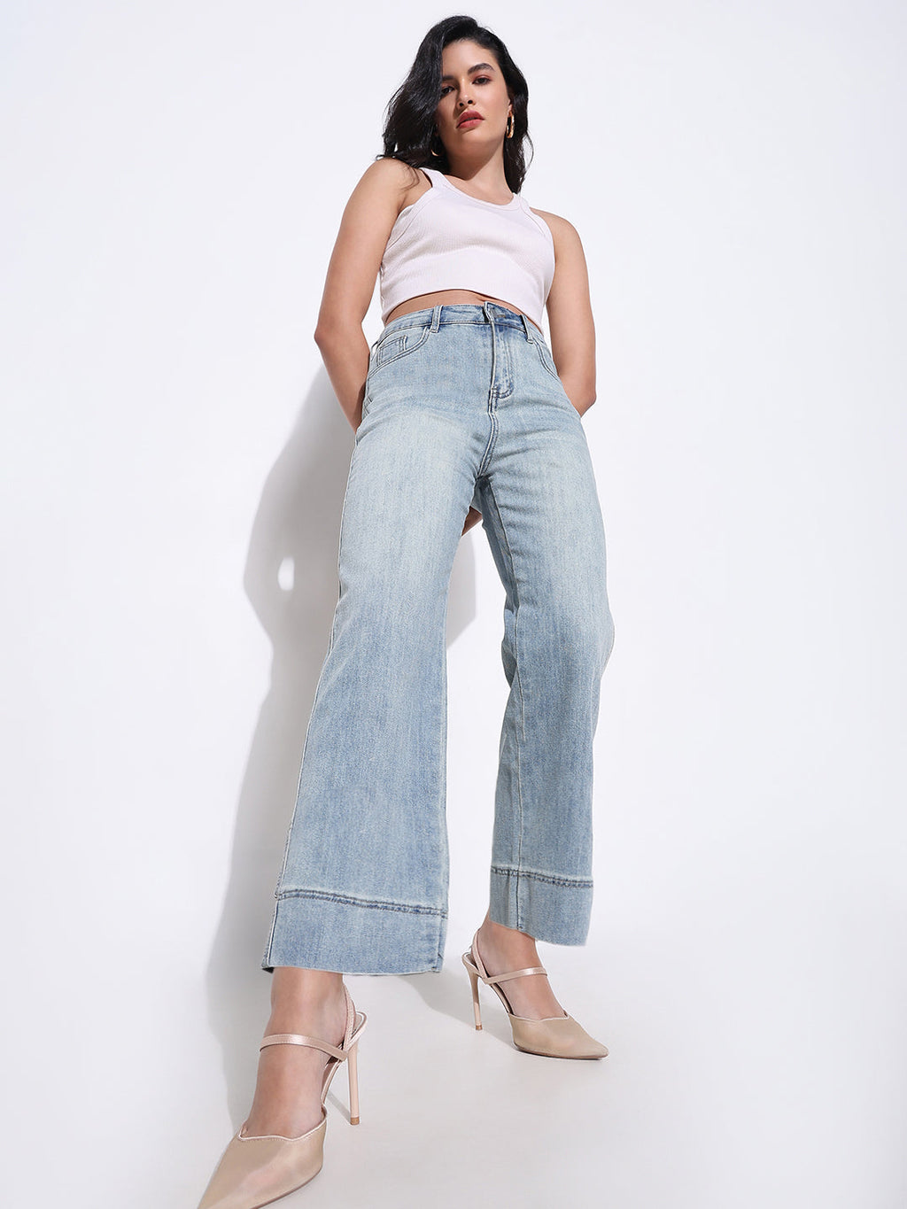 Women's Blue Mid Rise Stright Fit Jeans