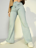 Women's Blue High Rise Flare Fit Jeans with single front Pocket