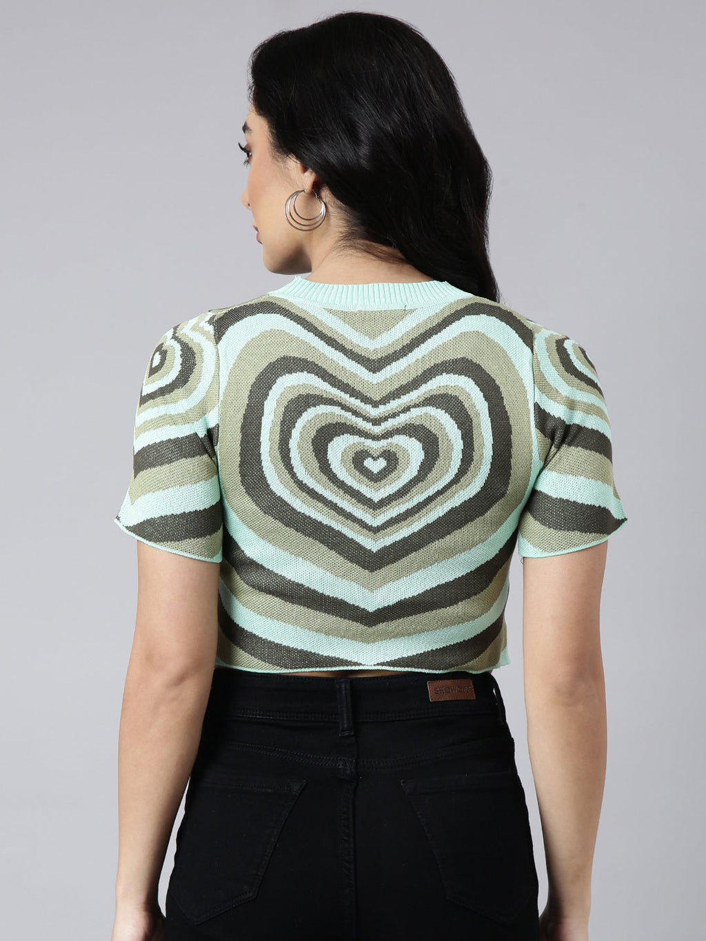 Women's Green Graphic Printed Fitted Crop Top