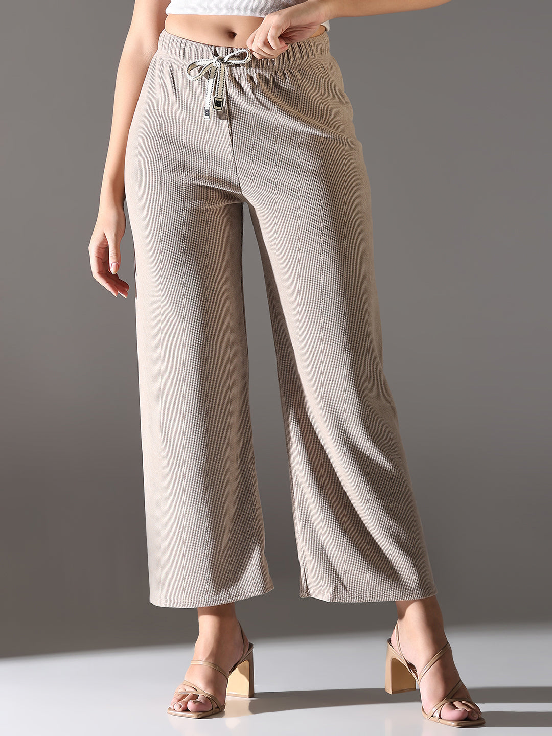 Women's Beige Comfort Straight Fit Trousers