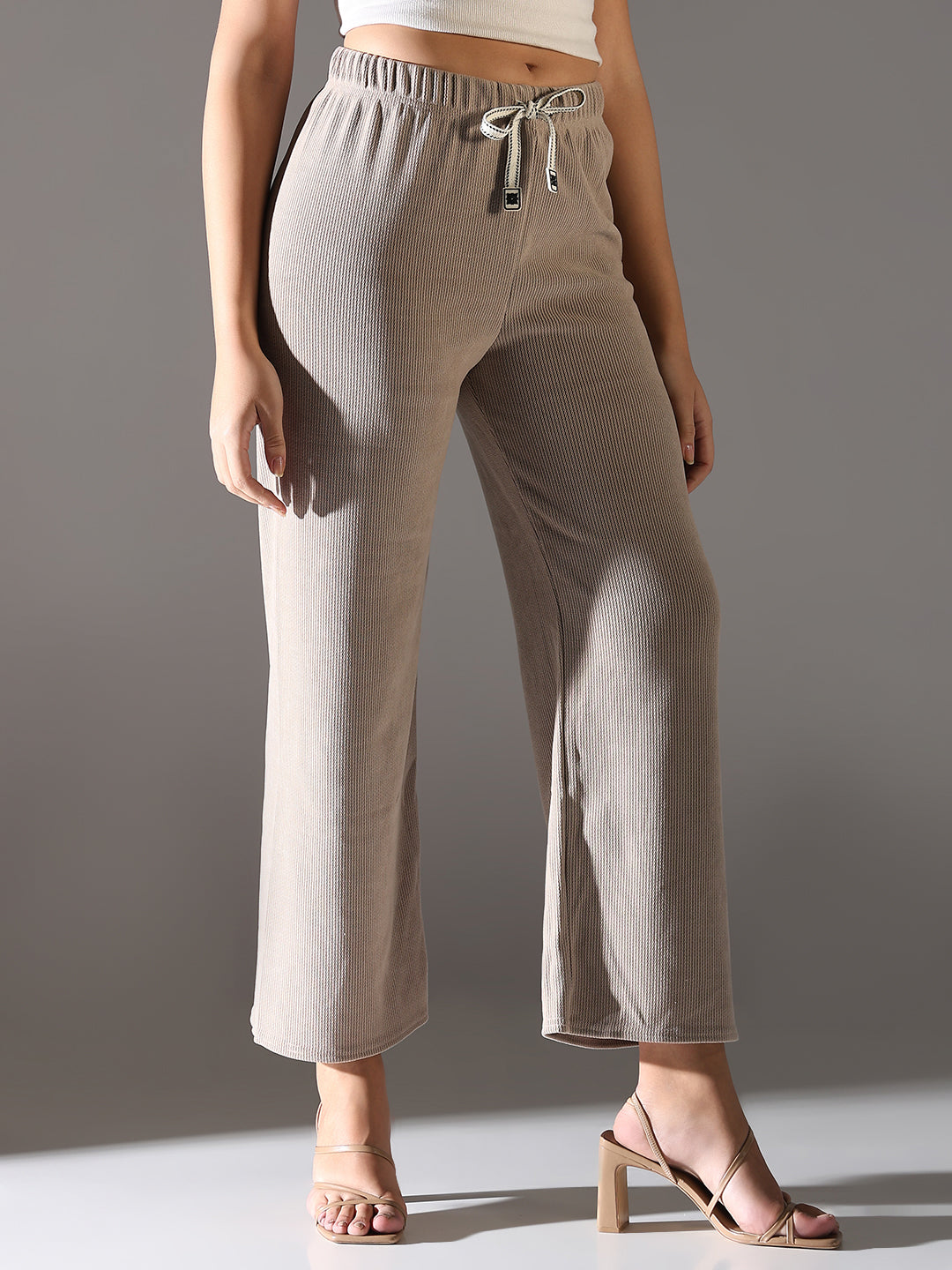 Women's Beige Comfort Straight Fit Trousers
