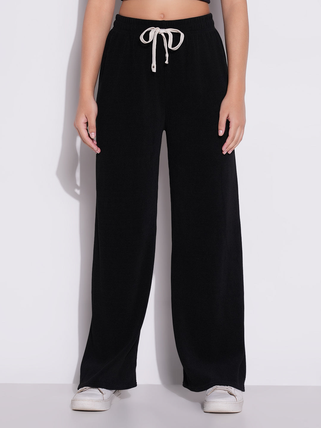 Women's Black Mid-Rise Comfort Parallel Trousers