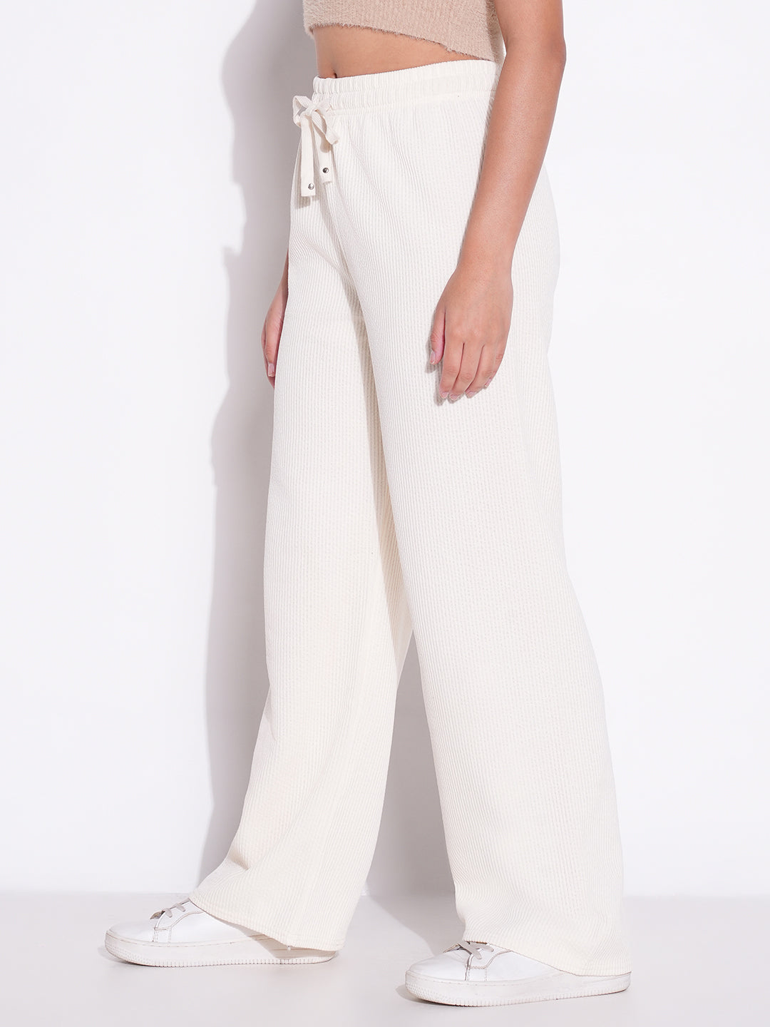 Women's Off White Comfort Mid-Rise Parallel Trousers