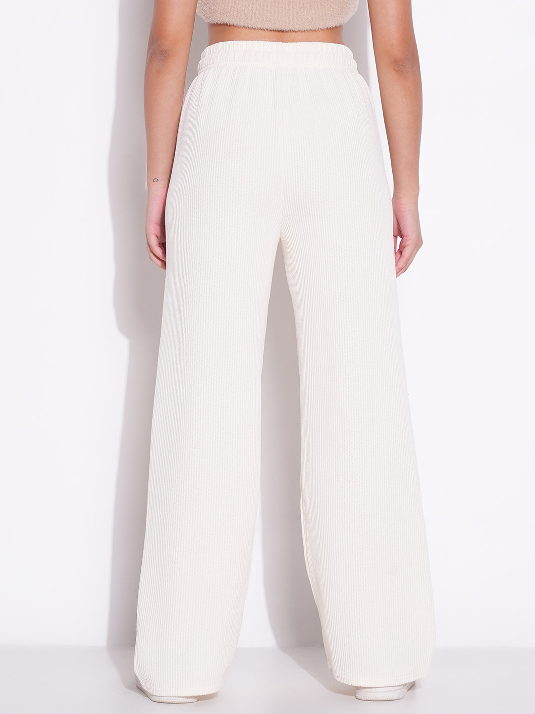 Women's Off White Comfort Mid-Rise Parallel Trousers
