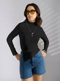 Women's Black Asymmetric Hem Top with Neck Chain