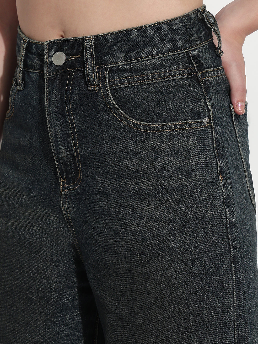 Women's Navy Blue High Rise Baggy Jeans