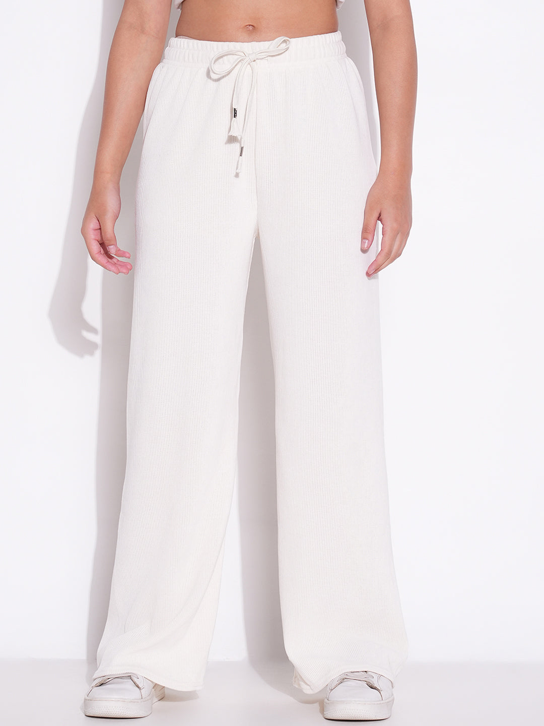 Women's Off White Comfort Regular Fit Mid-Rise Parallel Trousers