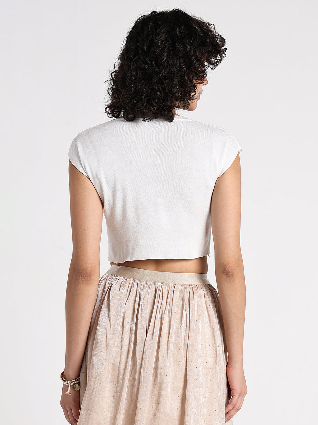 Women's White Ribbed Fitted Crop Top