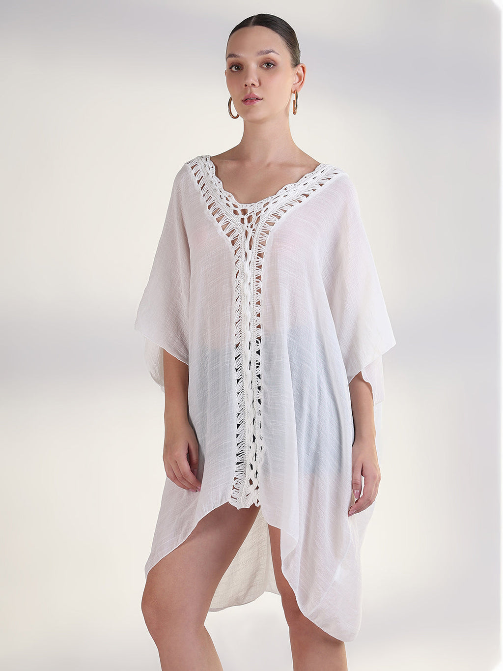 Women's Solid White Kaftan Above Knee Dress