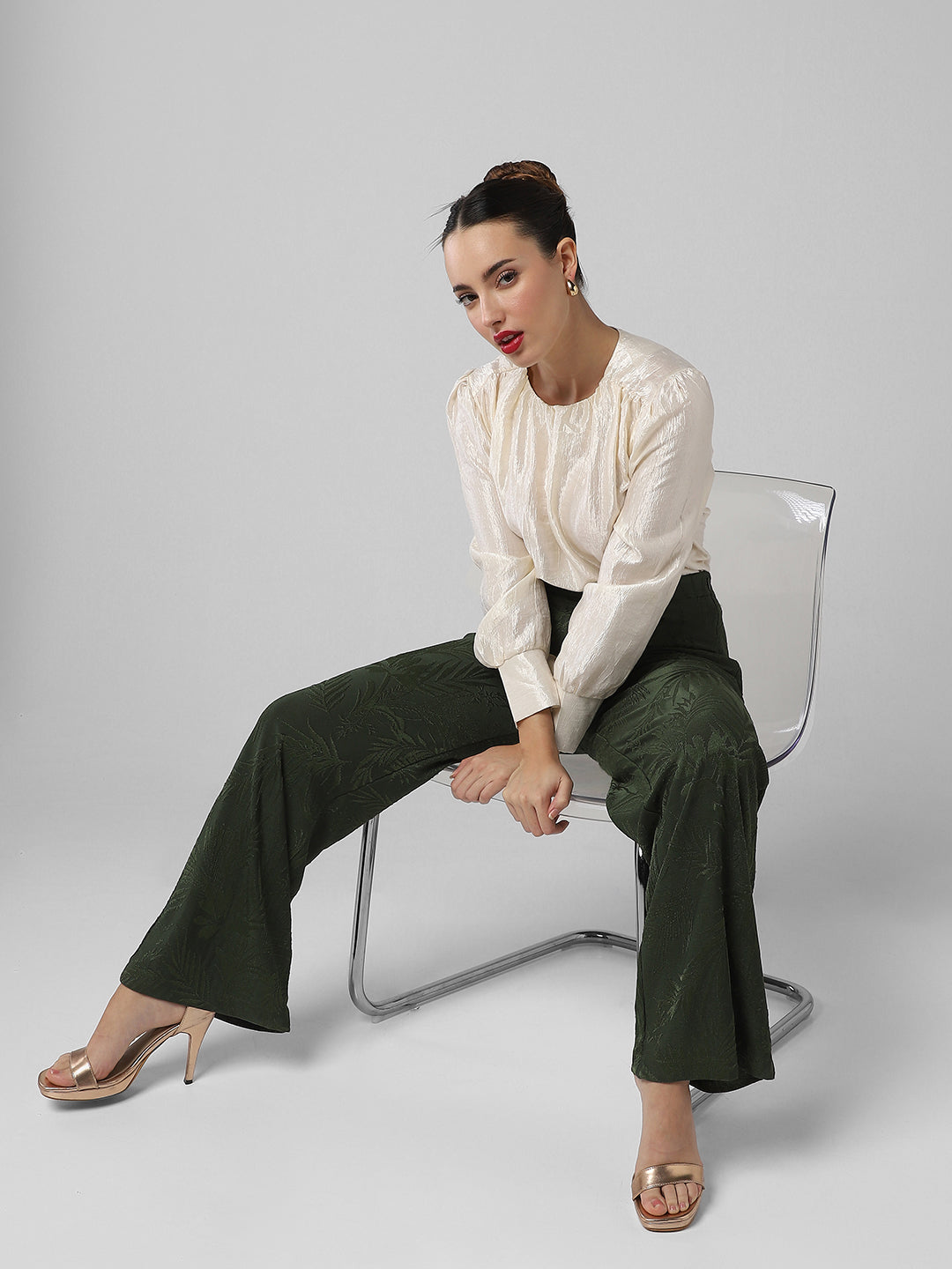 Women's Cream Cuffed Sleeve Top