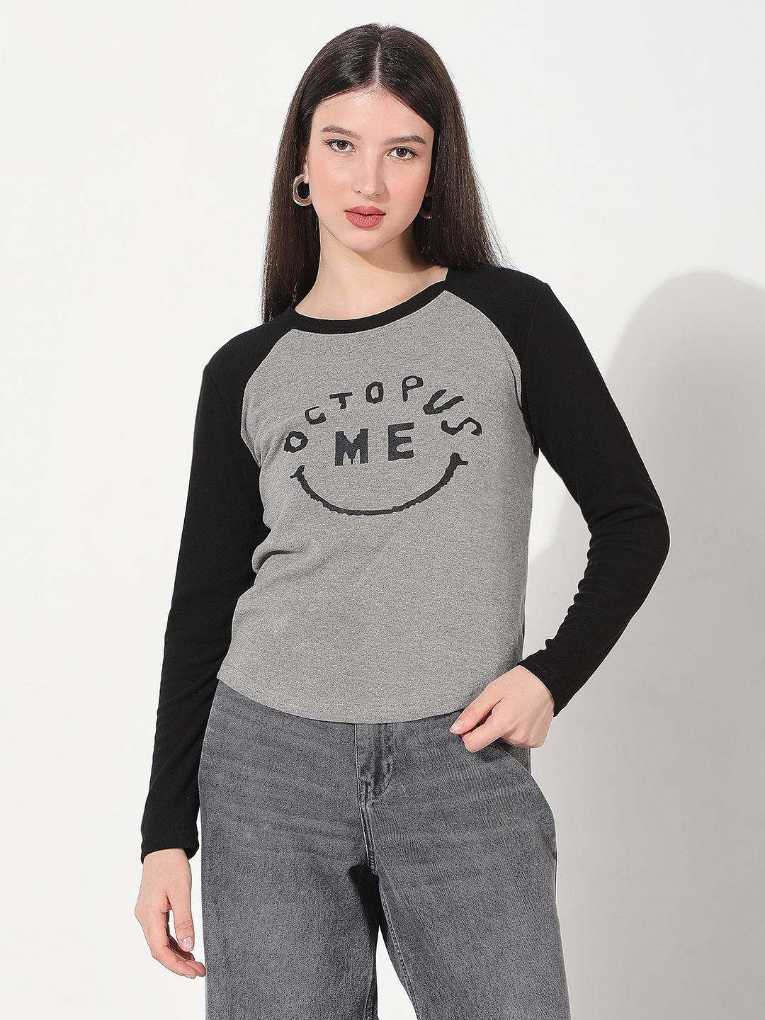 Women's Typography Grey Top