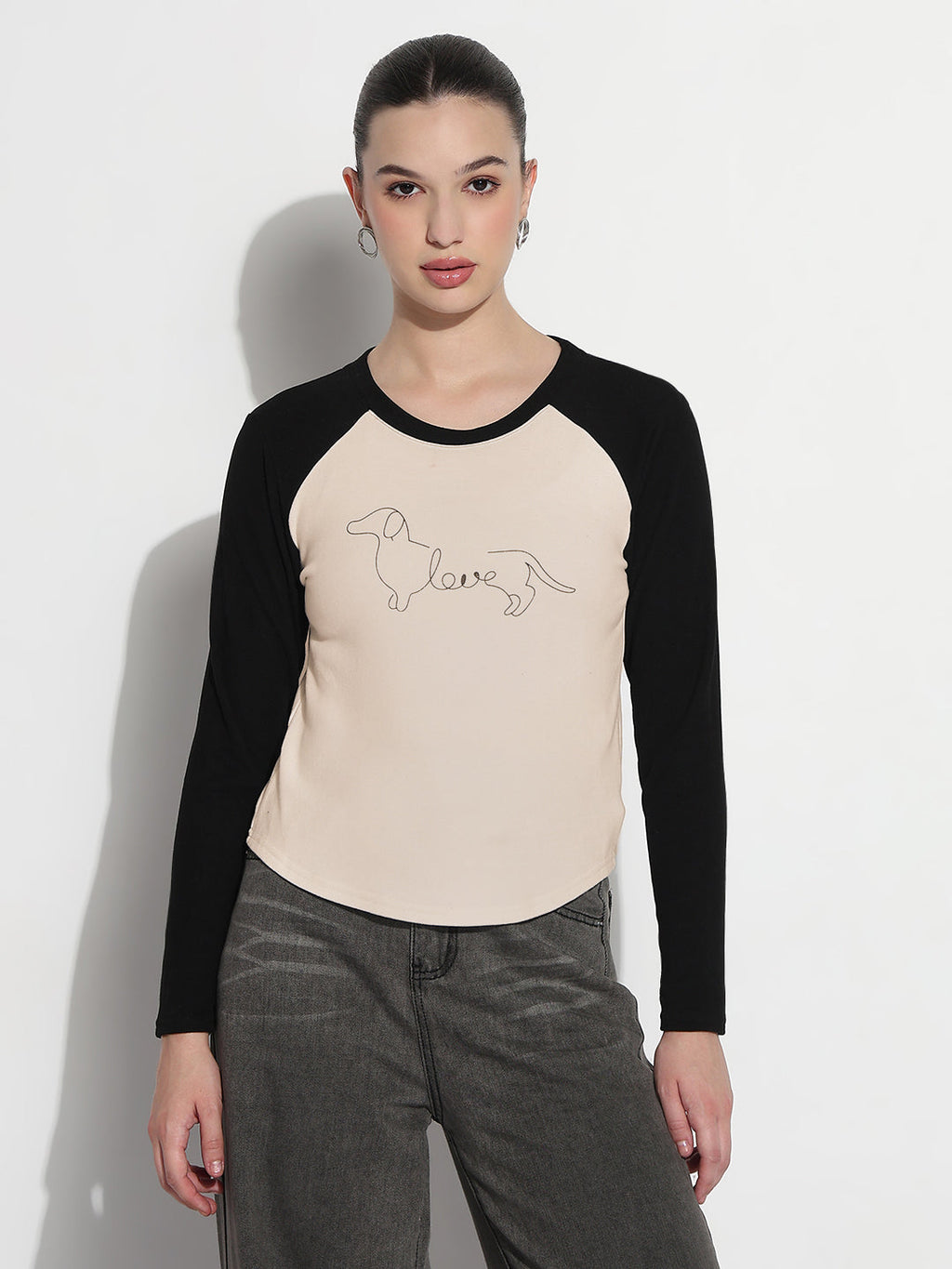 Women's Graphic Cream Round Neck Top