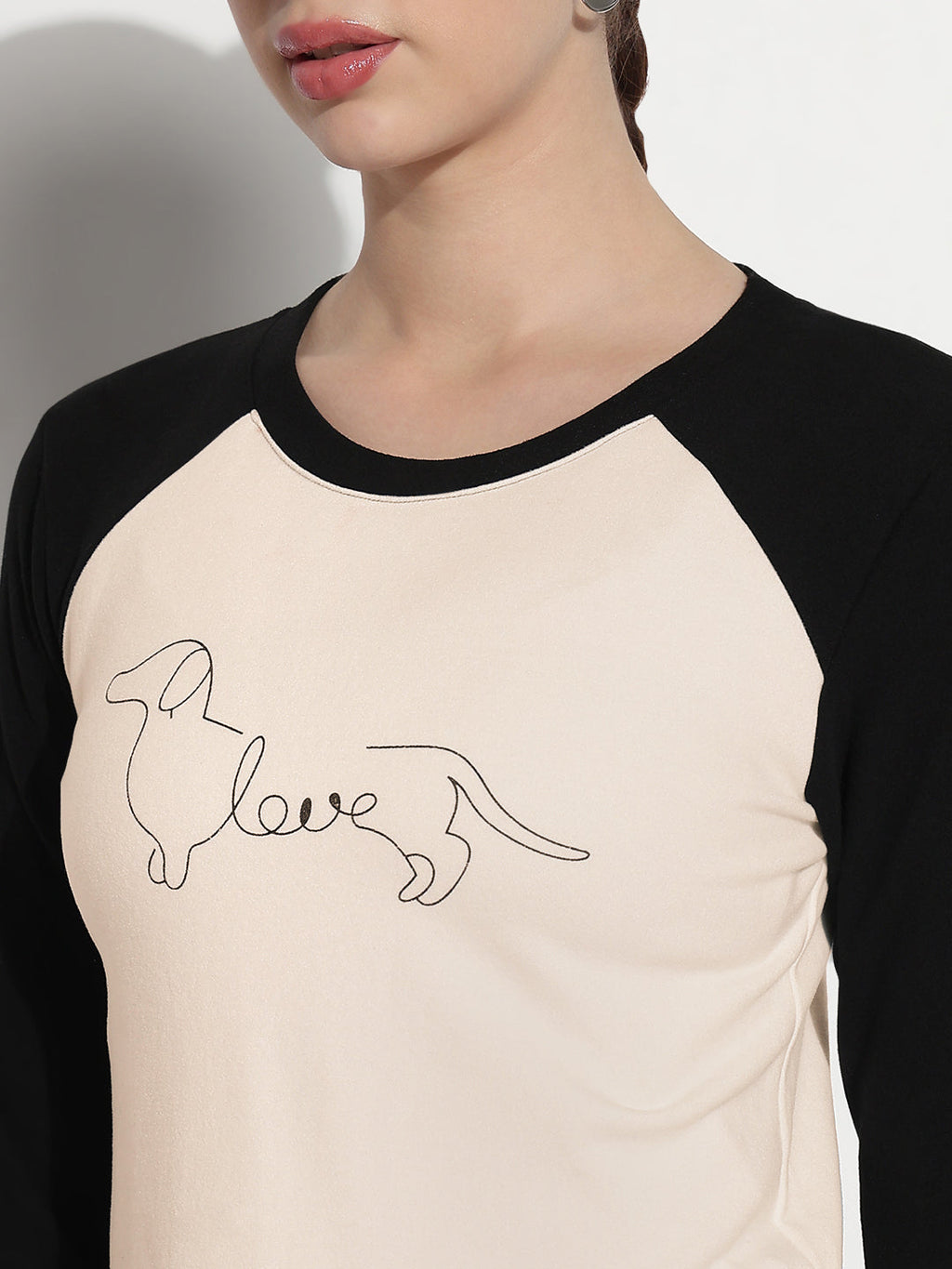 Women's Graphic Cream Round Neck Top
