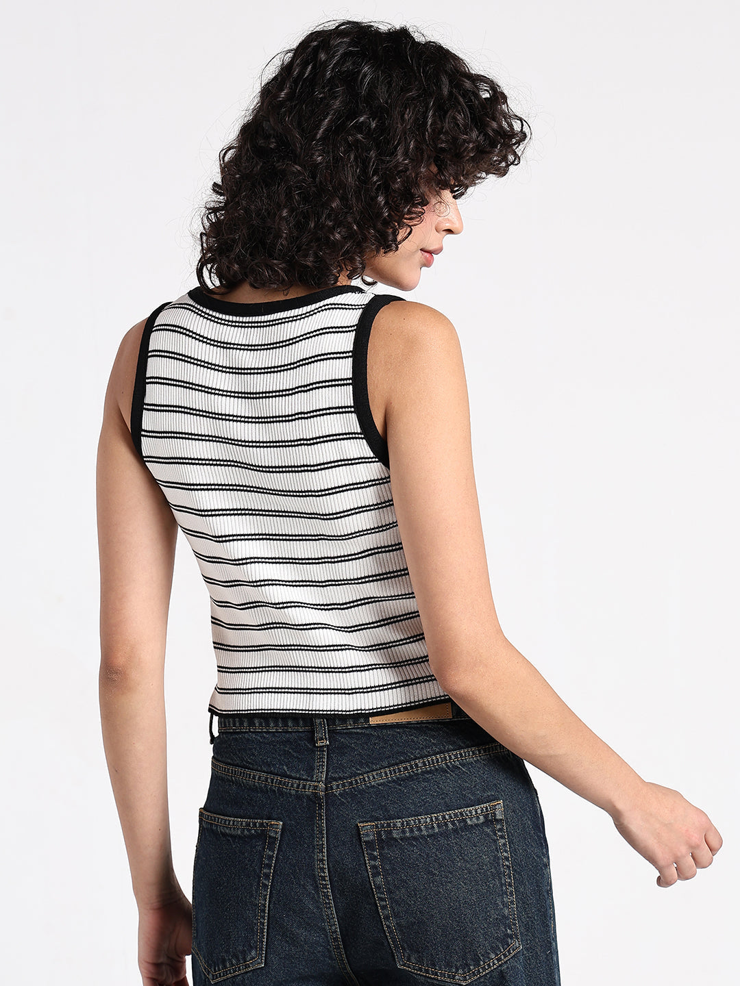 Women's Ribbed White  Striped Tank Top