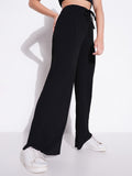 Women's Black Solid Comfort Parallel Trousers