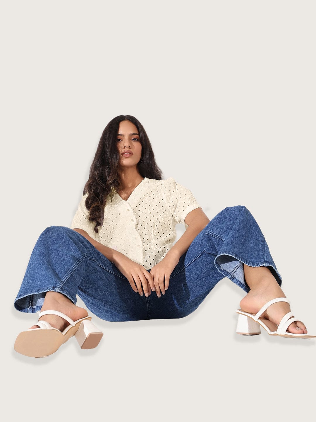 Women's Cream V-Neck Top