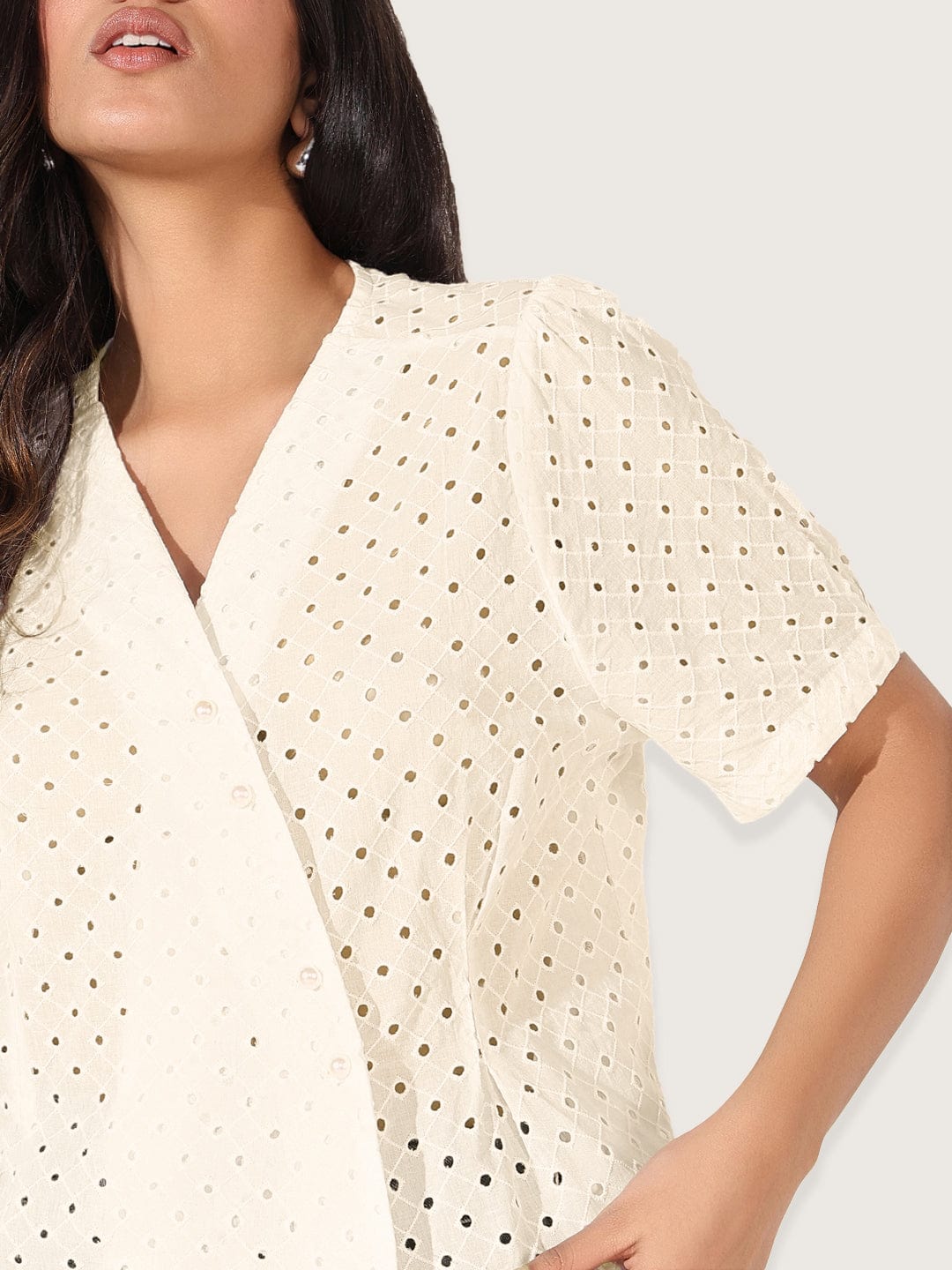 Women's Cream V-Neck Top