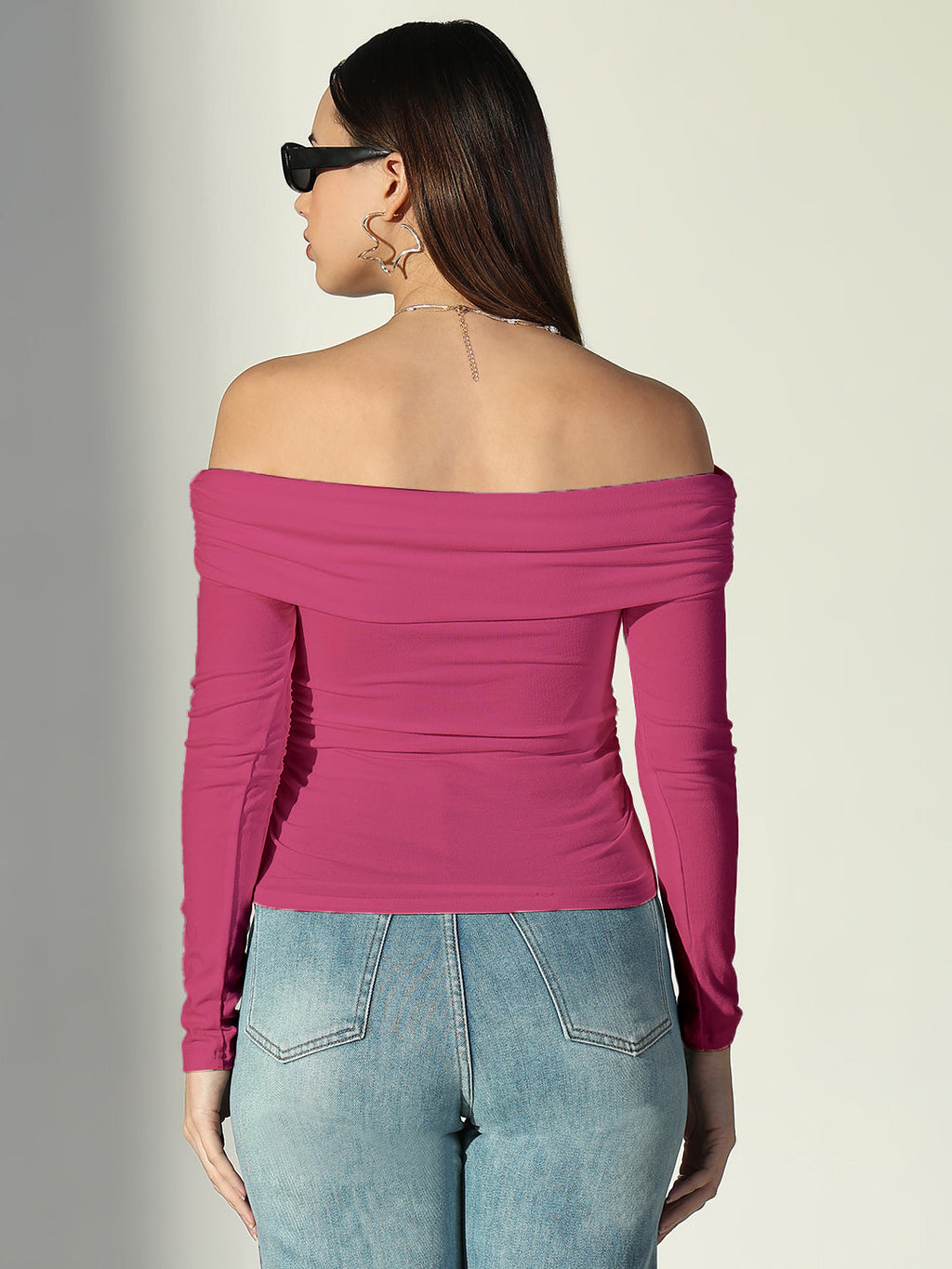 Women's Solid Pink Off-Shoulder Top