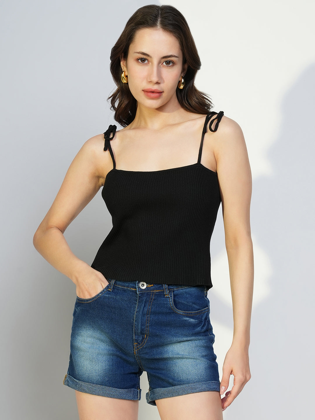 Women's Black Shoulder Straps Crop Top