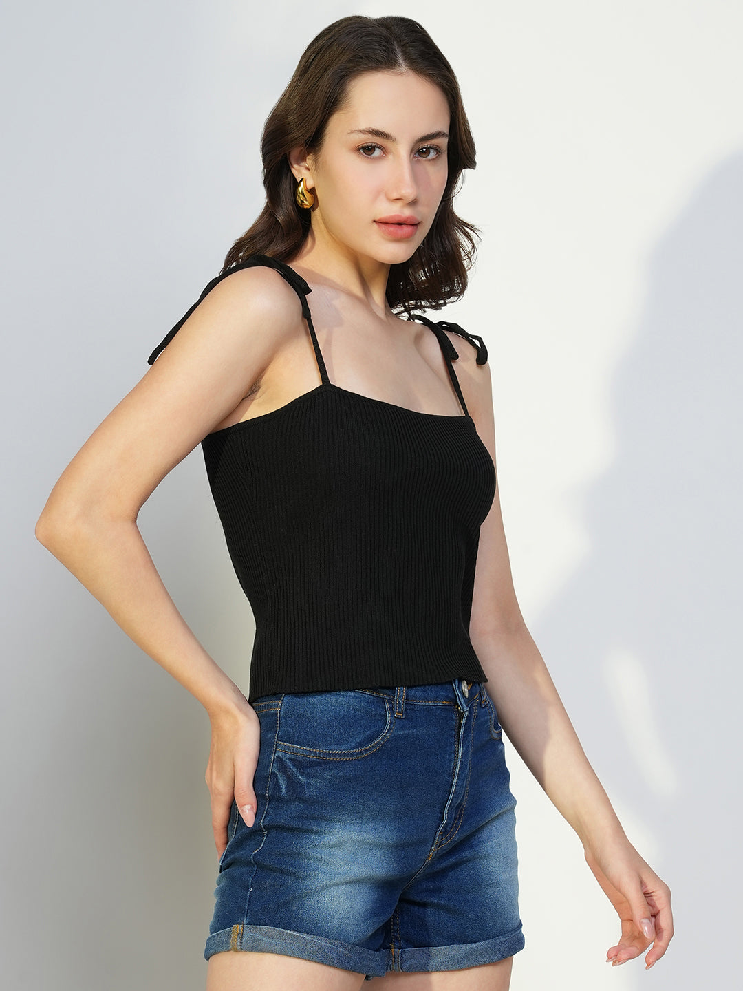 Women's Black Shoulder Straps Crop Top