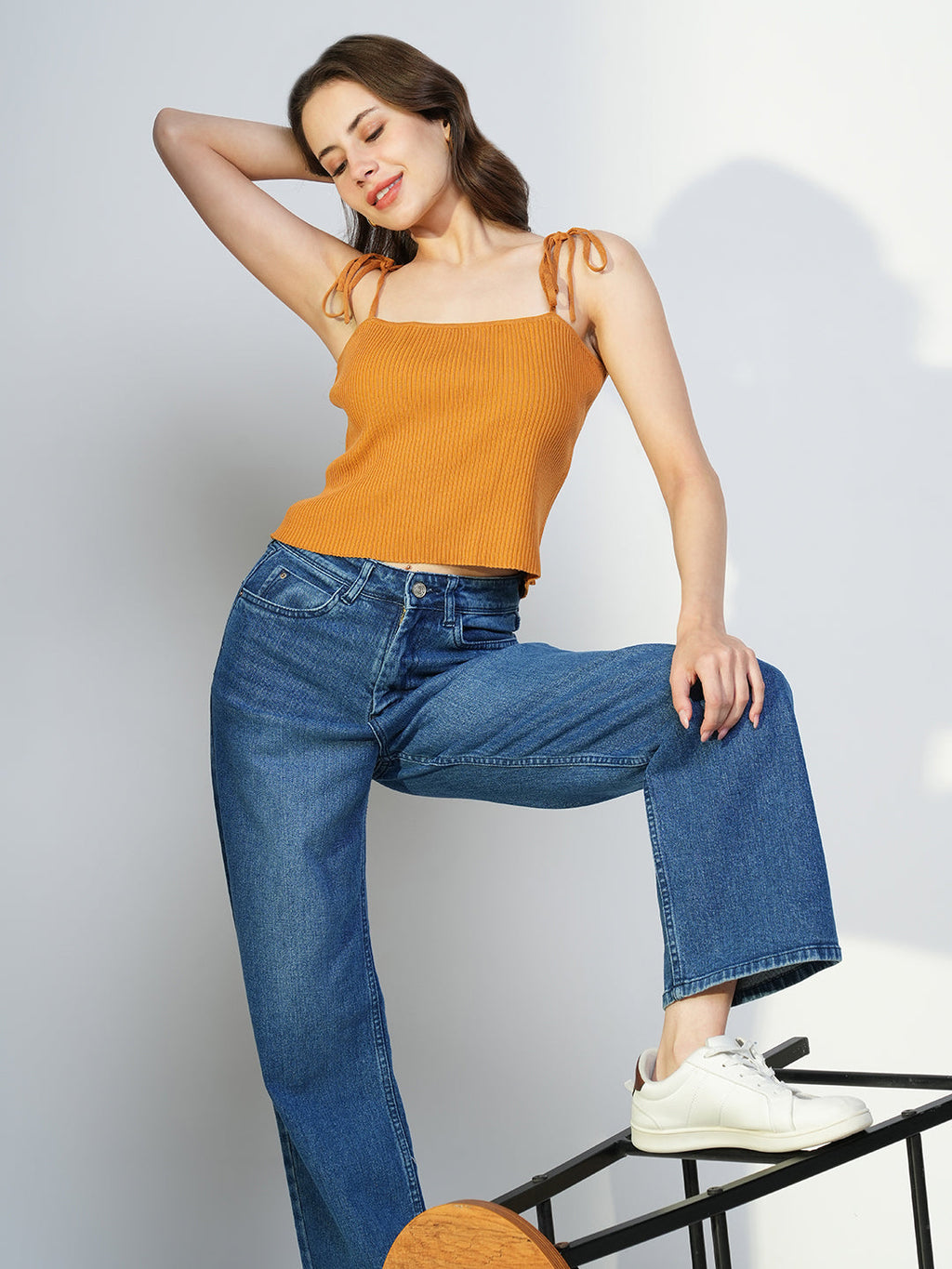 Women's Mustard Shoulder Straps Crop Top
