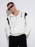 Men's Colourblocked White Ribbed Regular Fit Zip Up Hoodie
