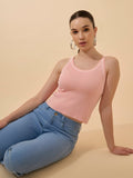 Women's Ribbed Pink Scoop Neck Tank Top