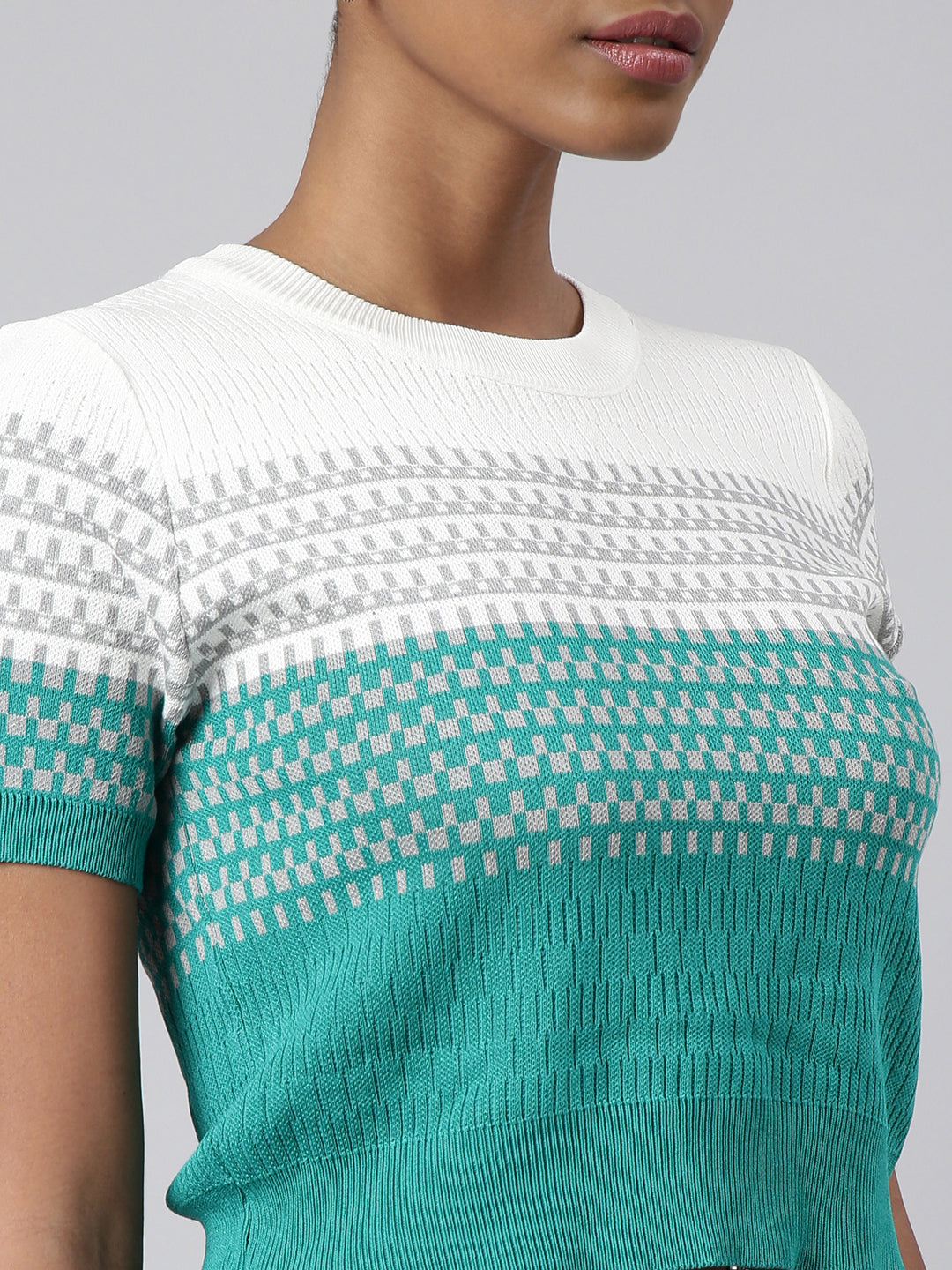 Women's Turquoise Blue Geometric Fitted Top