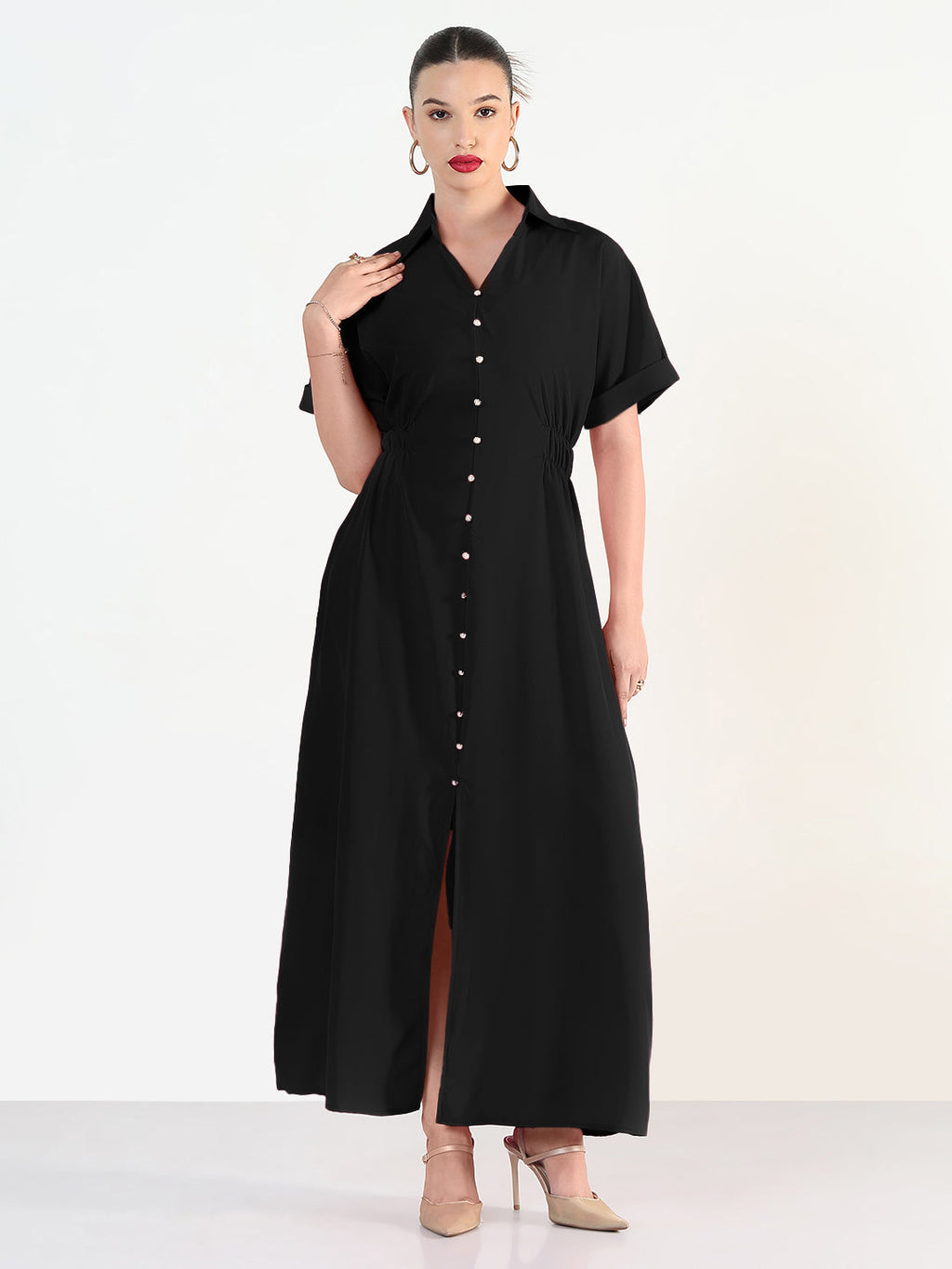 Women's Black Shirt Style Maxi Dress