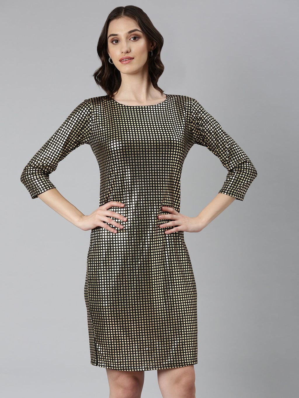 Women's Gold Embellished Sheath Dress