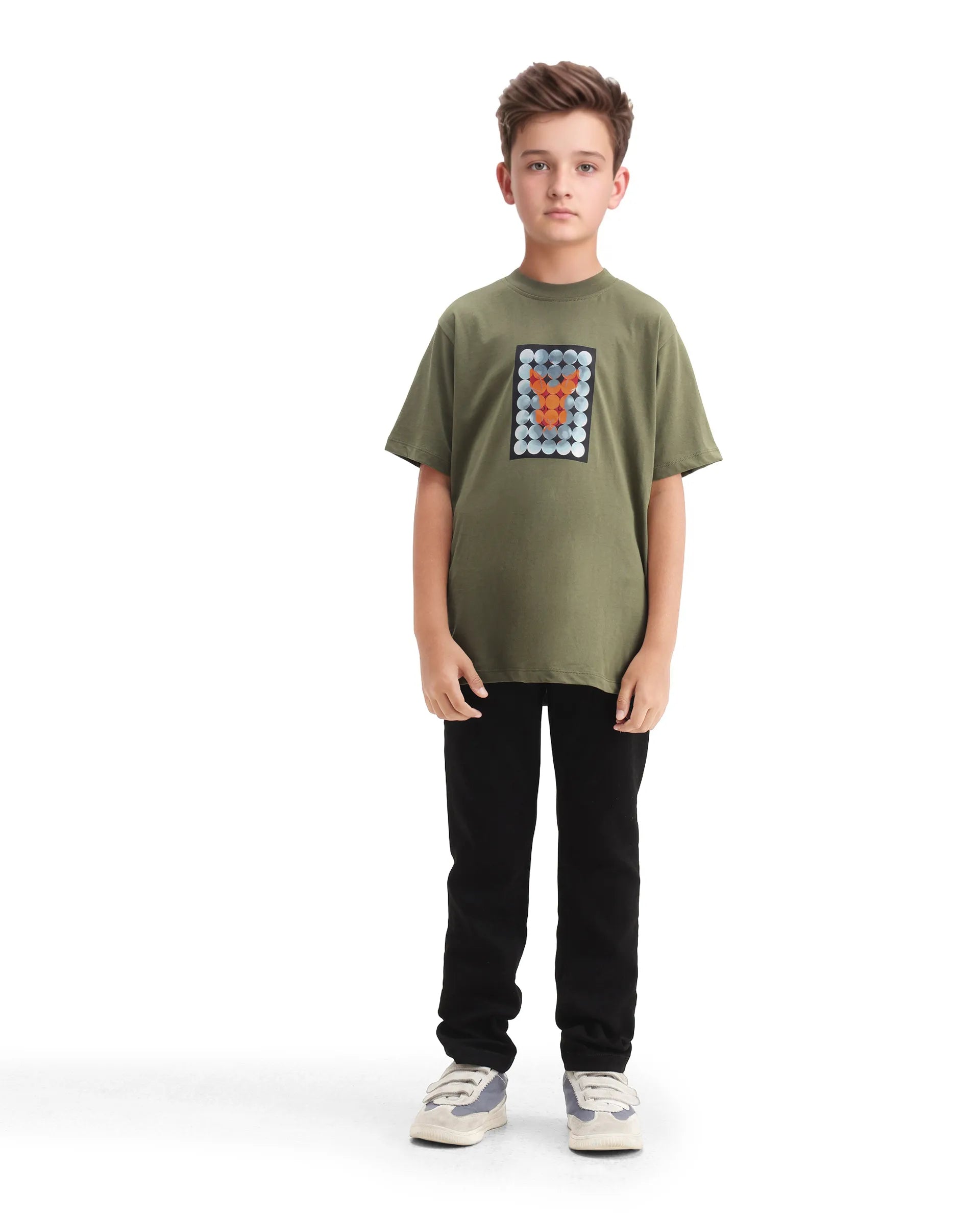 Rare Ones Kids Locon-K Olive Cotton Graphic Print Regular Fit T-Shirt
