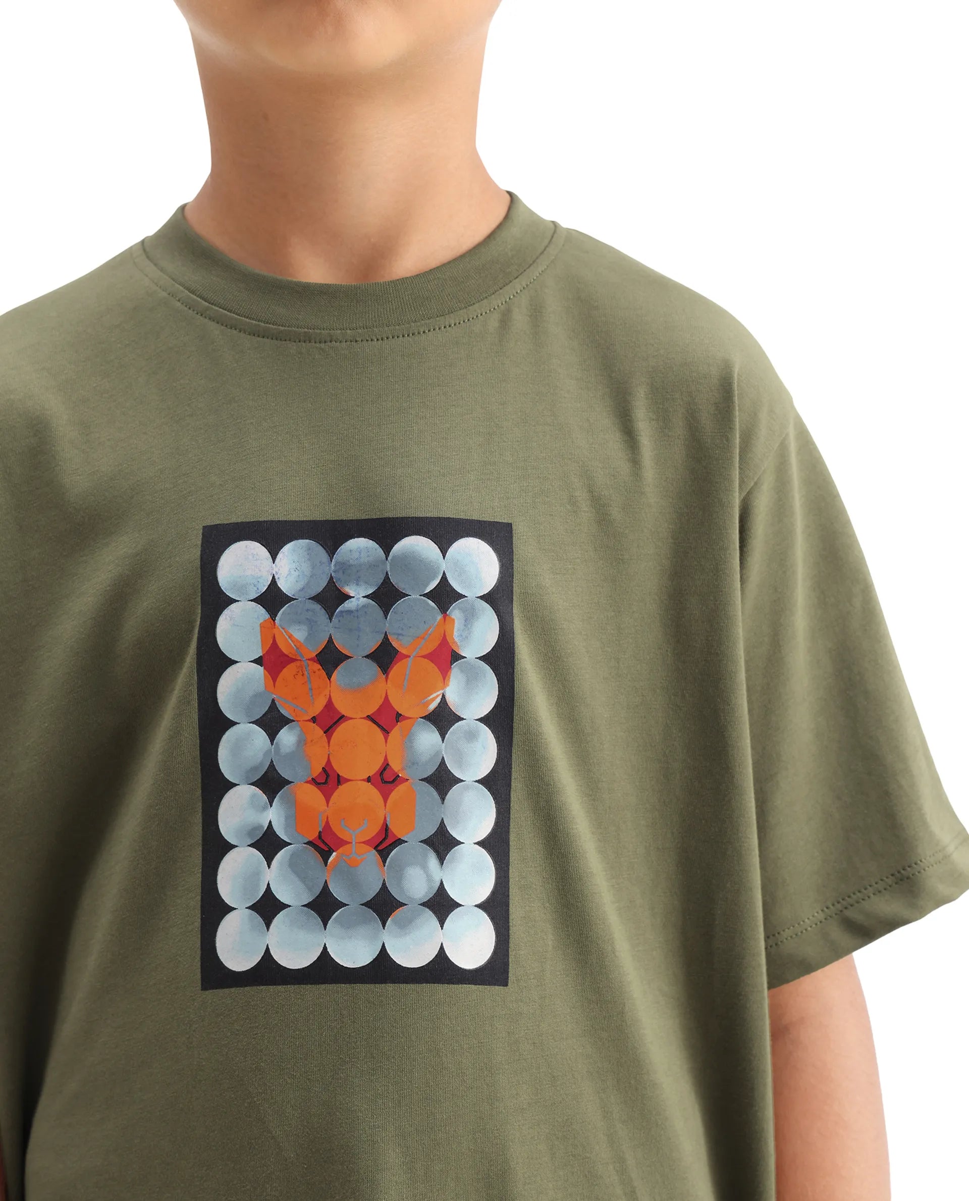 Rare Ones Kids Locon-K Olive Cotton Graphic Print Regular Fit T-Shirt