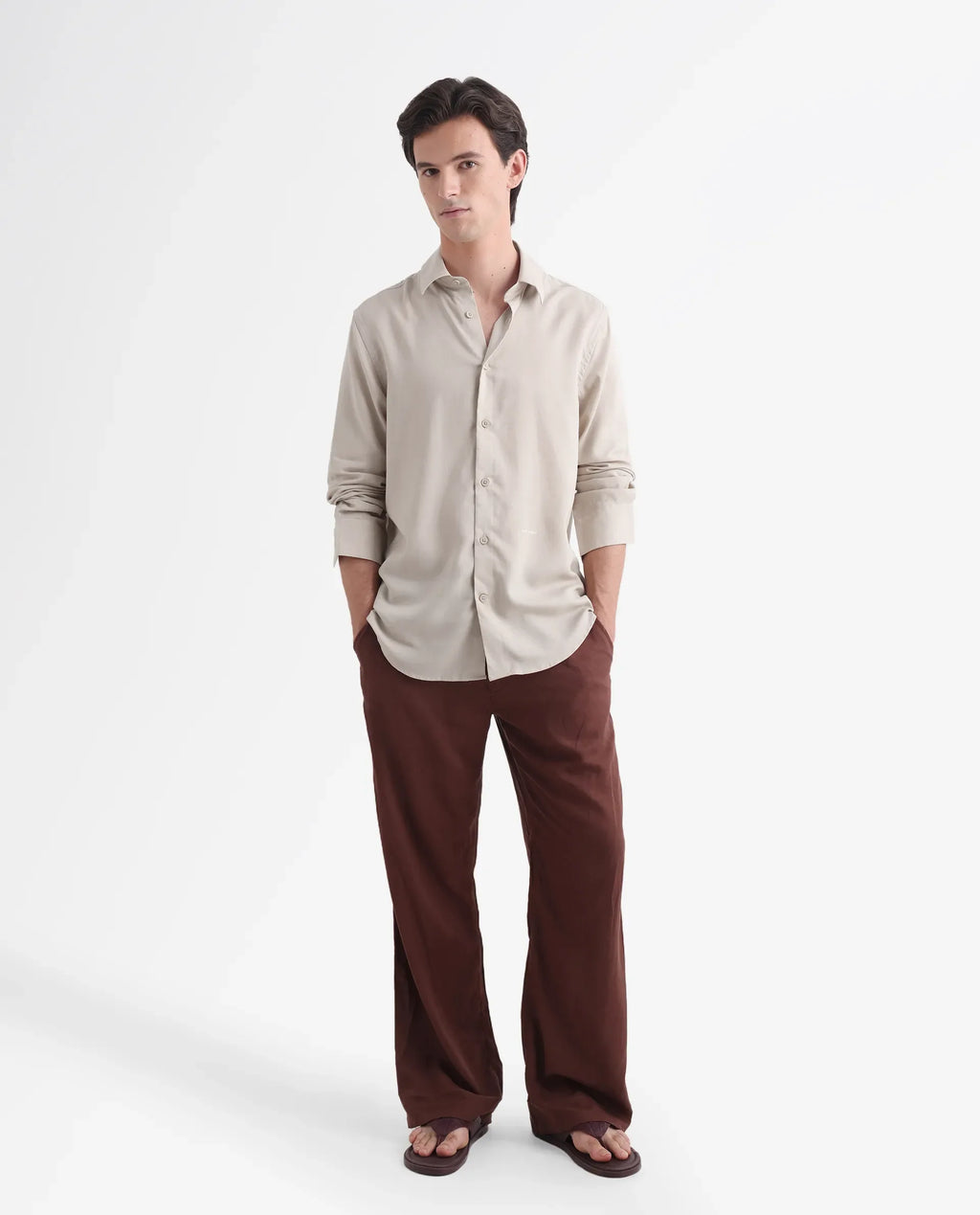 Rare Rabbit Men's Coft Beige Linen Blend Plain Boxy Fit Full Sleeve Collared Shirt