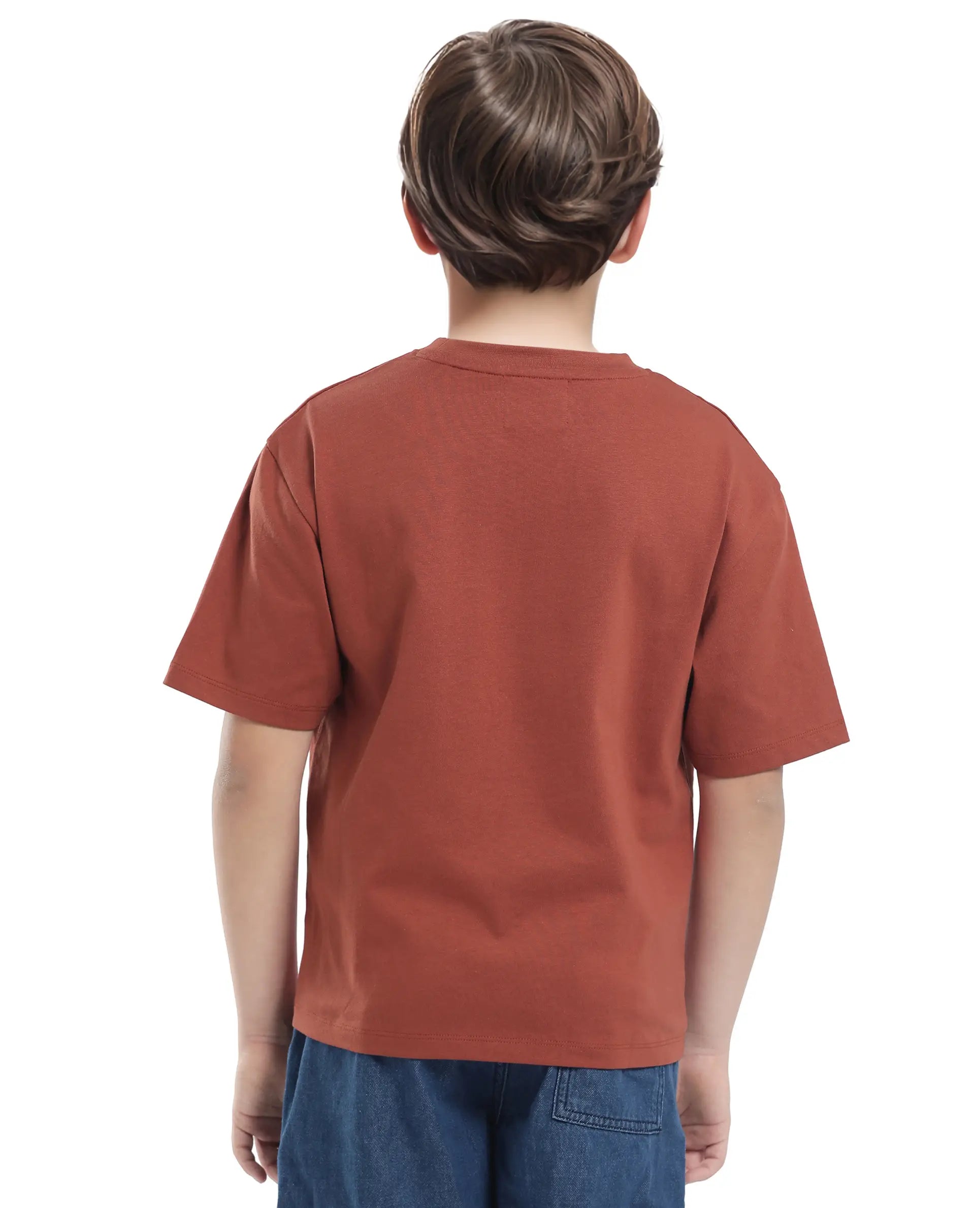 Rare Ones Kids Cole Rust Cotton Graphic Print Slip-On Oversized Fit T-Shirt