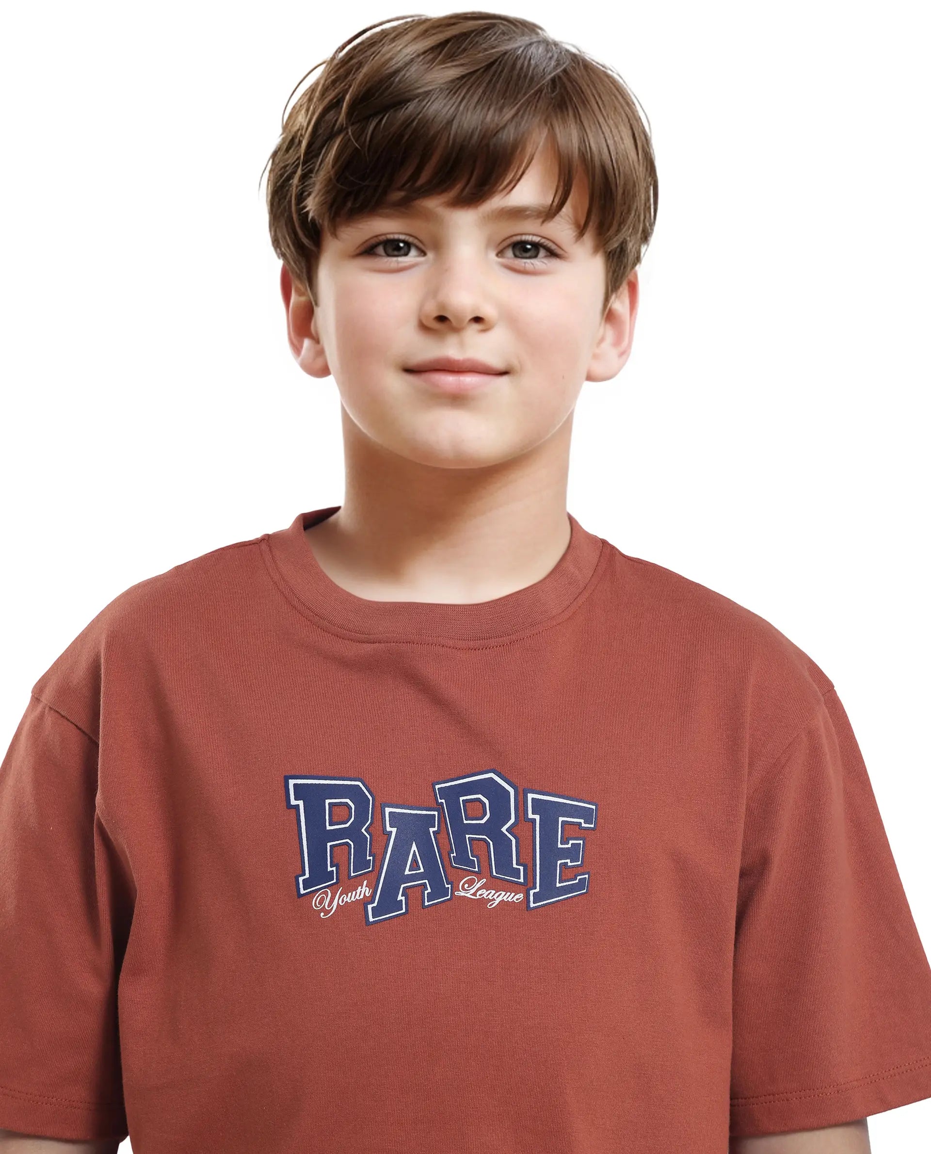 Rare Ones Kids Cole Rust Cotton Graphic Print Slip-On Oversized Fit T-Shirt