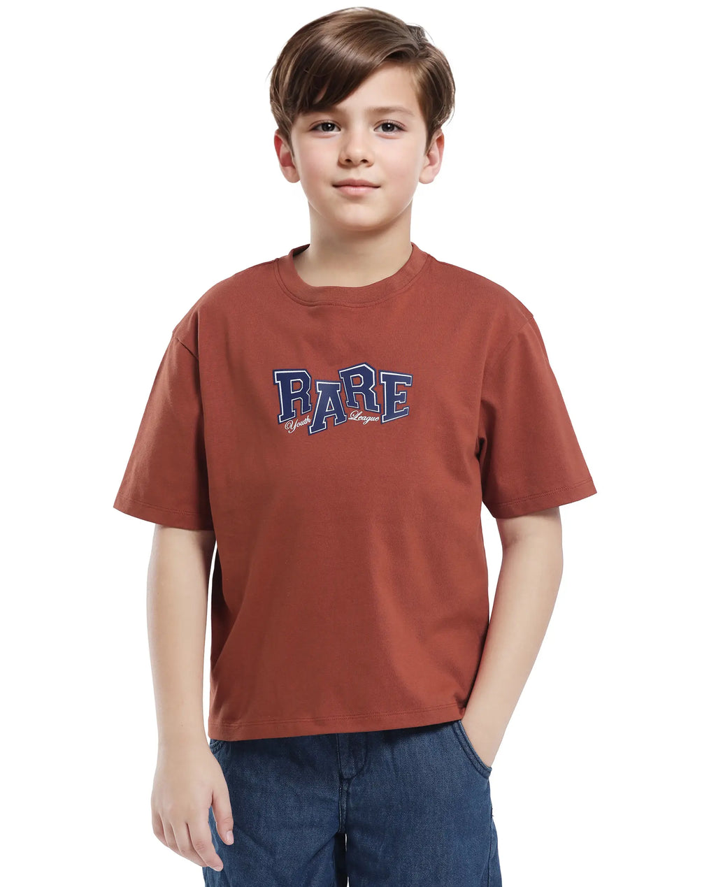 Rare Ones Kids Cole Rust Cotton Graphic Print Slip-On Oversized Fit T-Shirt