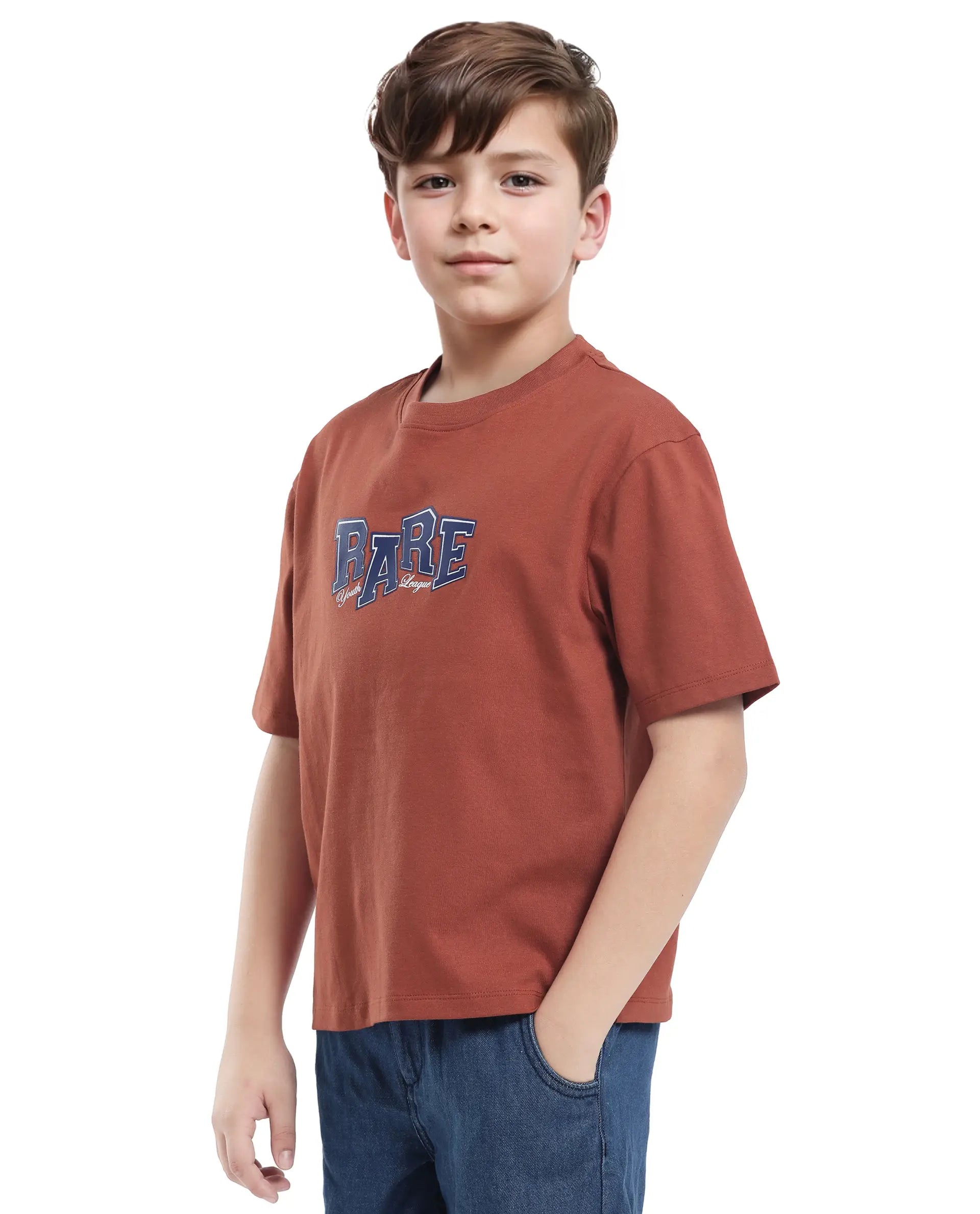 Rare Ones Kids Cole Rust Cotton Graphic Print Slip-On Oversized Fit T-Shirt