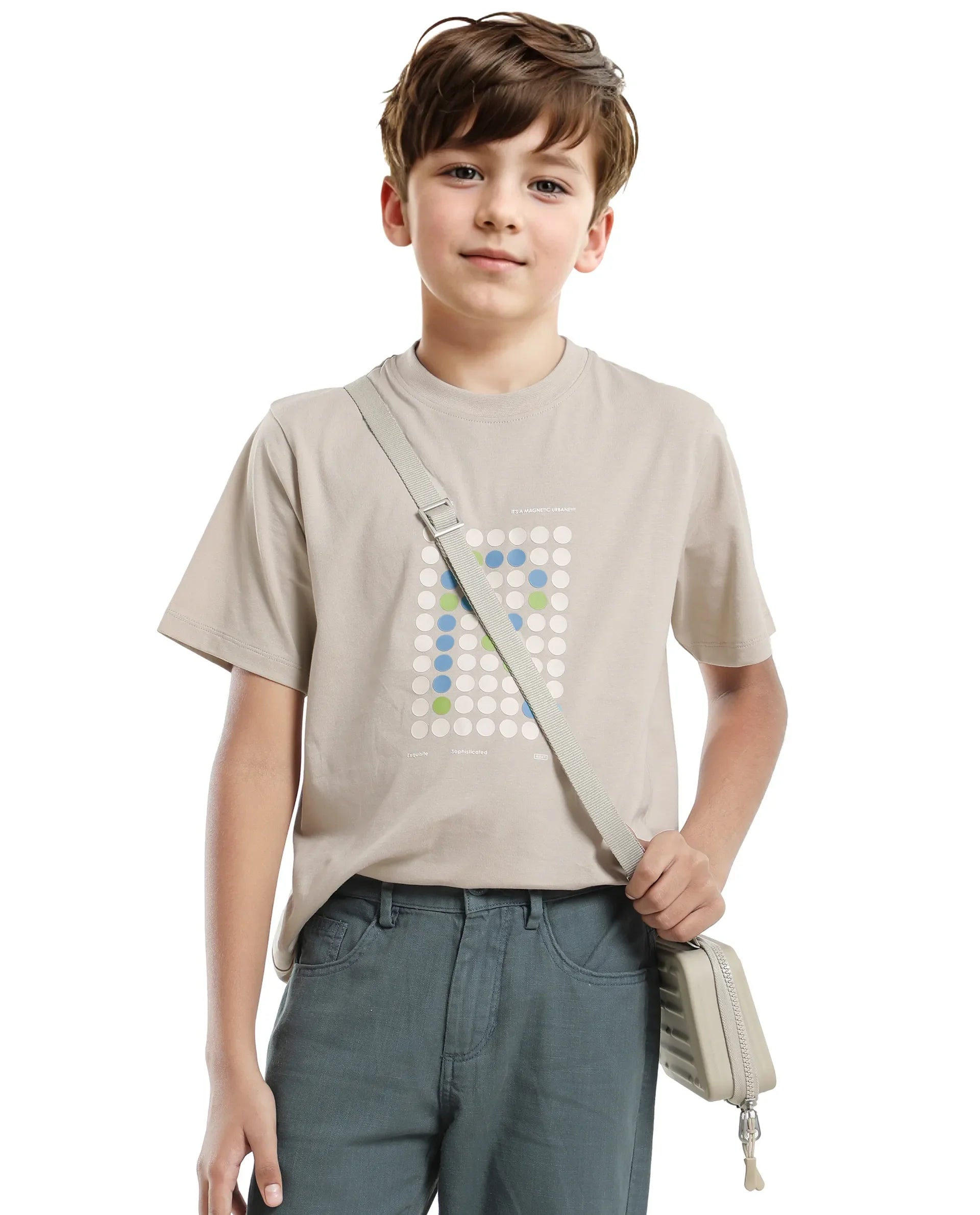 Rare Ones Kids Colos-K Light Beige Cotton Printed Slip-On Regular Fit T-Shirt