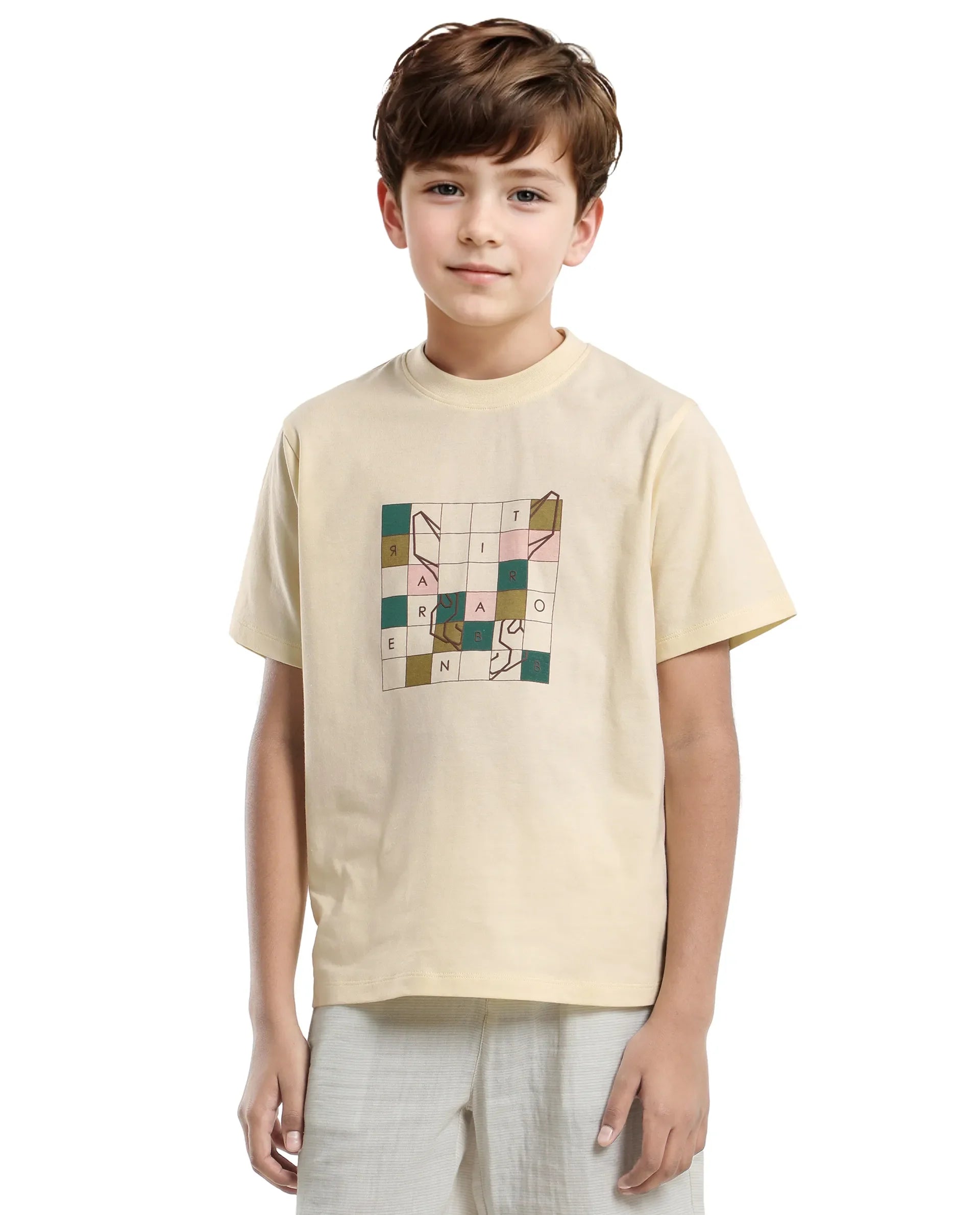 Rare Ones Kids Cove-K Pastel Yellow Cotton Printed Slip-On Regular Fit T-Shirt