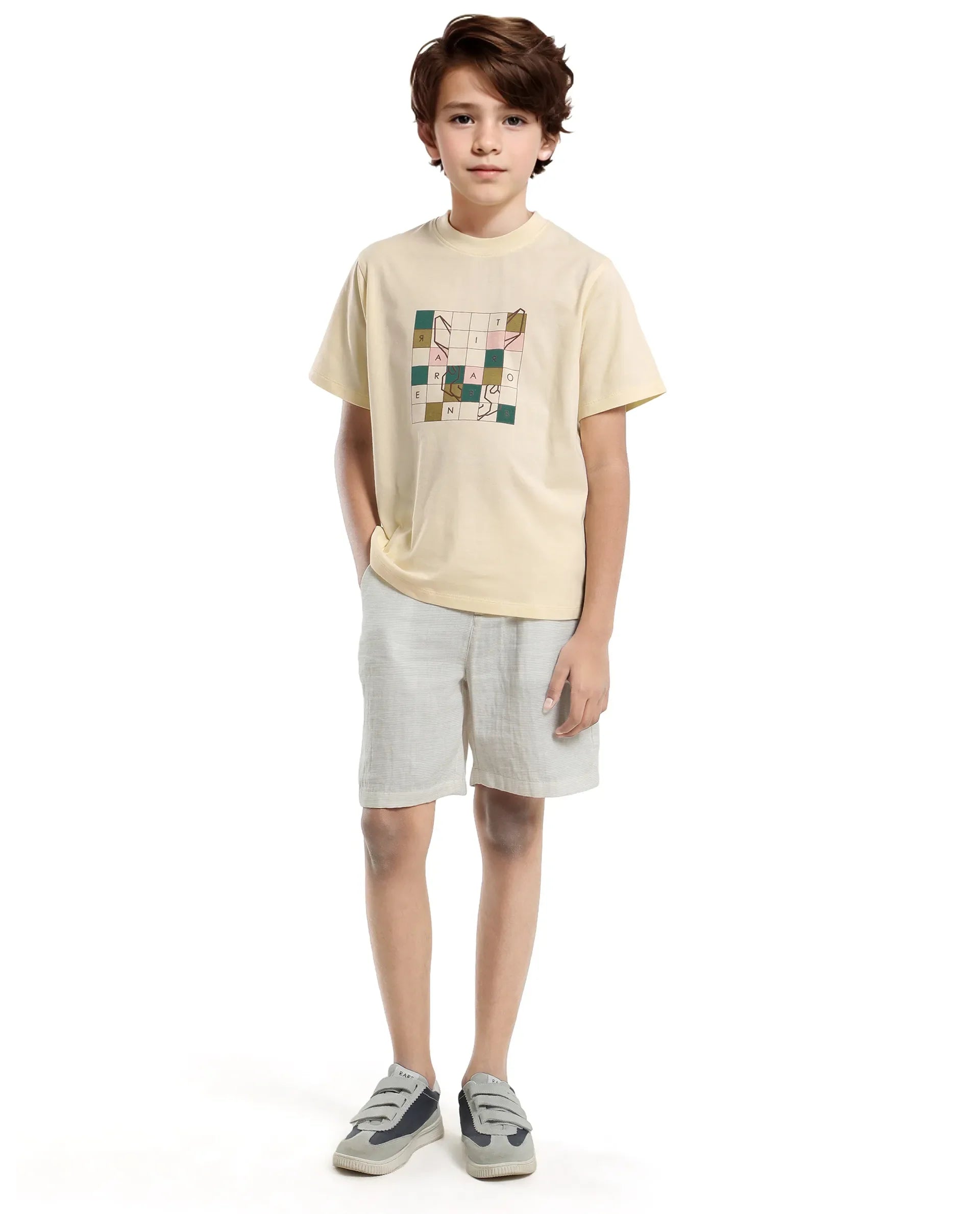 Rare Ones Kids Cove-K Pastel Yellow Cotton Printed Slip-On Regular Fit T-Shirt
