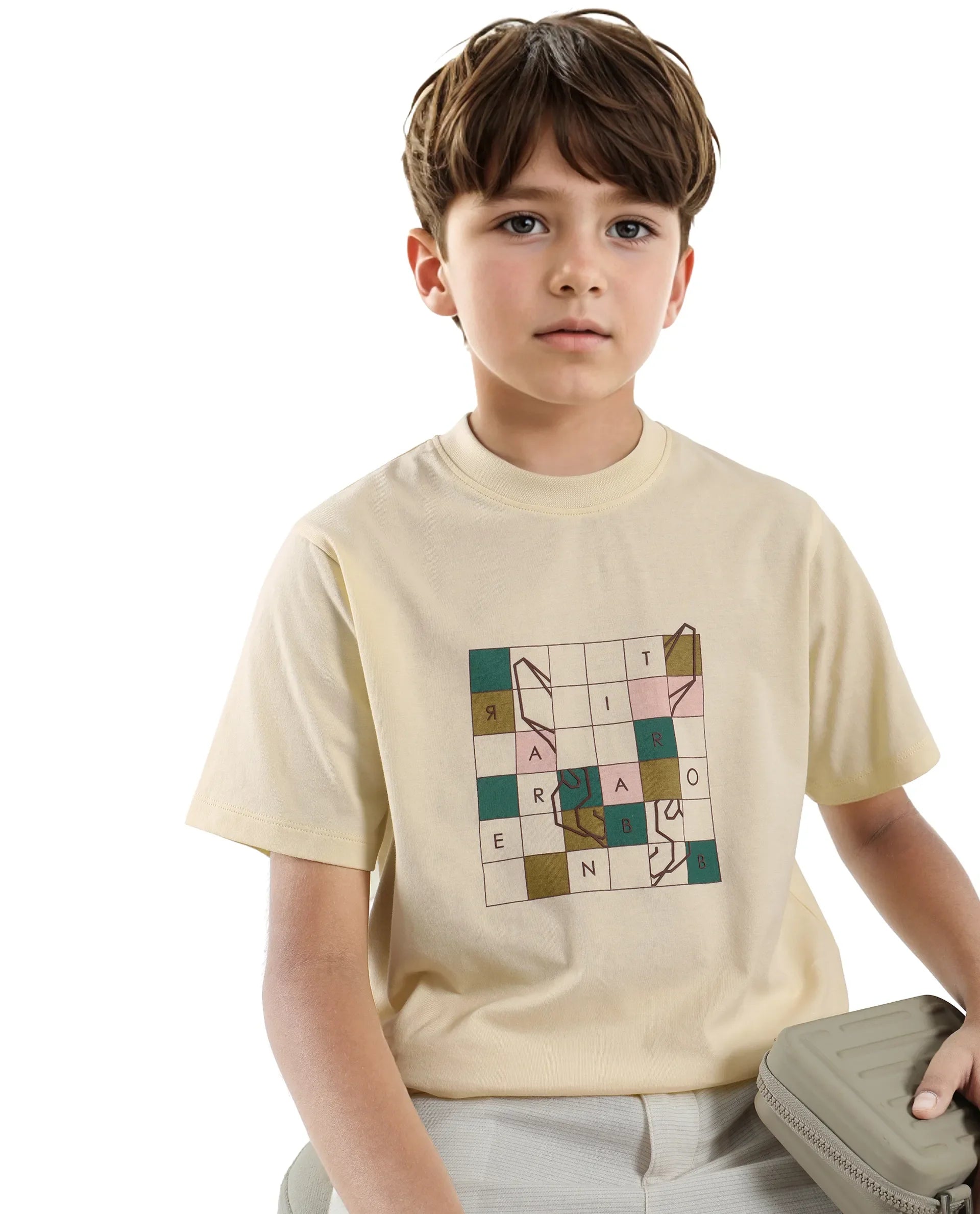 Rare Ones Kids Cove-K Pastel Yellow Cotton Printed Slip-On Regular Fit T-Shirt