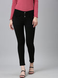 Women's Black Skinny Fit Mid-Rise Acid Wash Denim Cropped Jeans