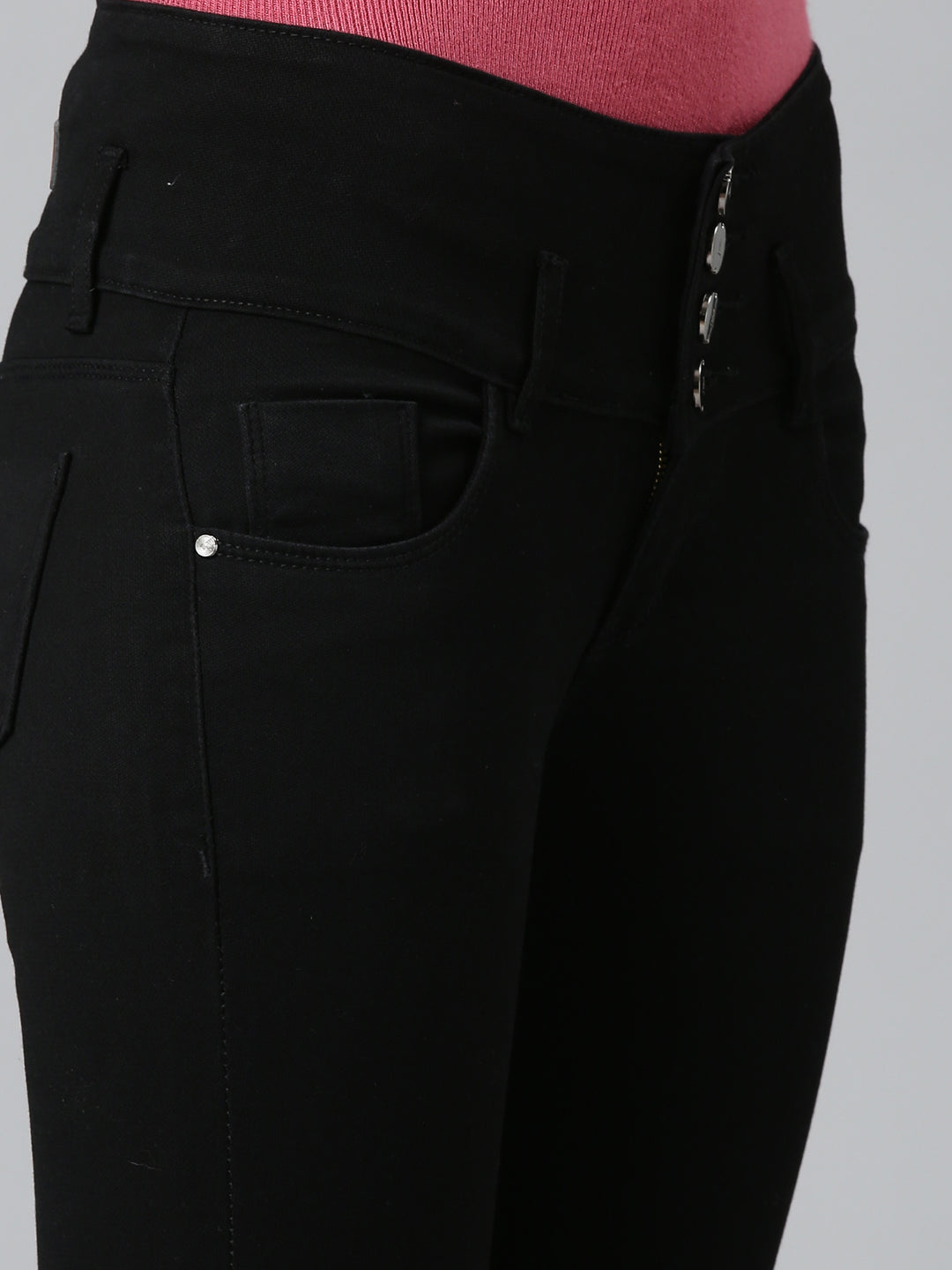 Women's Black Skinny Fit Mid-Rise Acid Wash Denim Cropped Jeans