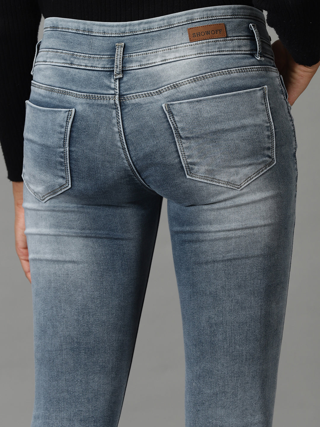 Women's Grey Slim Fit Light Fade Acid Wash Stretchable Jeans