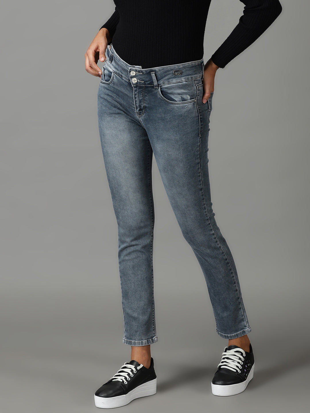 Women's Grey High-Rise Light Fade Stretchable Cotton Jeans